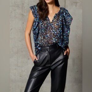 NWT High Rise French Connection Crolenda Faux Leather Straight Pants Black Sz 10